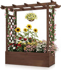 Outvita Raised Garden Bed with Trellis Wood Planter Box with Hanging Roof Side Trellis and Drainage Holes Above Ground Elevated Garden Bed for Outdoor Climbing Plants Vegetables(Carbonized Color)