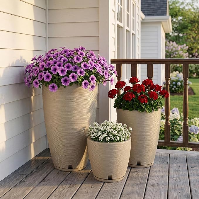 Floridis Planter Set of 3 Outdoor/Indoor Plastic Resin (Beige)