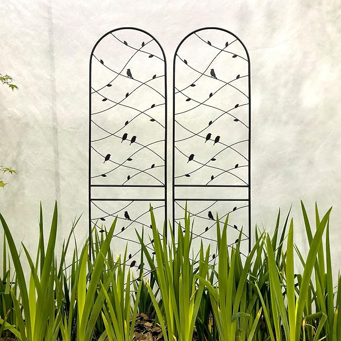 2 Pack Metal Garden Trellis 86.7 x 19.7 Rustproof Trellis for Climbing Plants Outdoor Flower Support Bird Deco Black