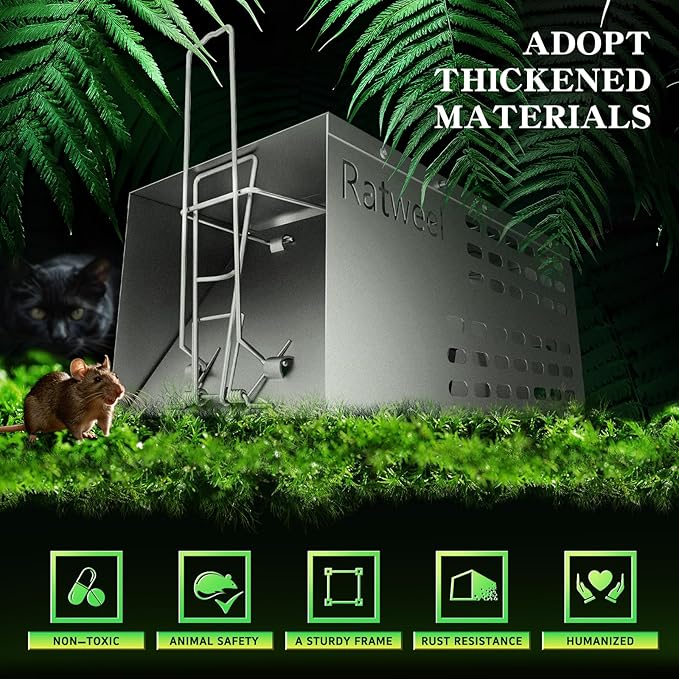 2 Pack Humane Rat Trap Live Mouse Trap Indoor Catch and Release Animal Cage Multi Large Bait Outdoor Reusable Chipmunk Mice Voles Rodent That Work (2)