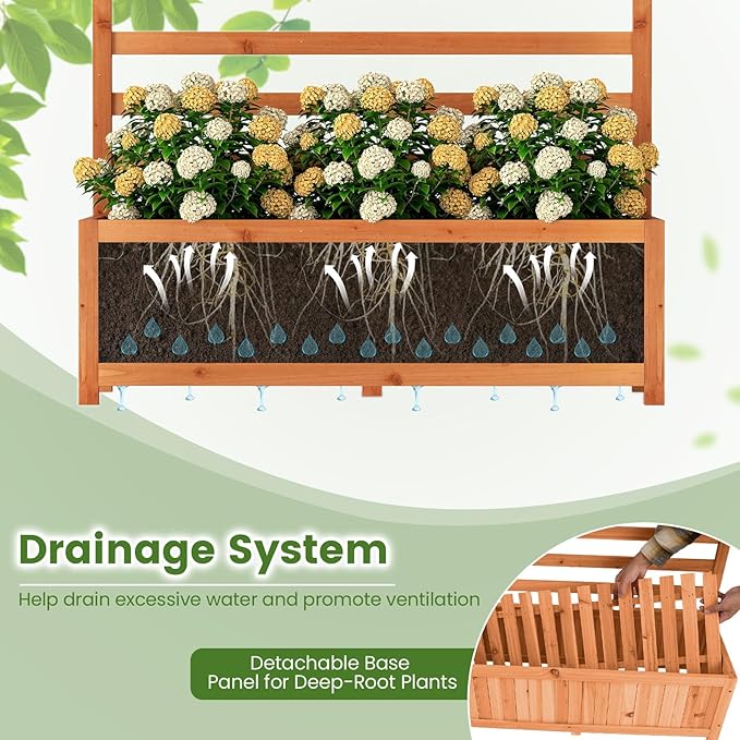 Raised Garden Bed Fir Wood Elevated Planter with Climbing Trellis &amp Fitted Liner All-in-One Planter for Patio Balcony Rooftop Sunroom Outdoor Urban Gardeners &amp Plant Lovers Orange ﻿ (1)