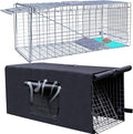 Live Animal Trap Cage with Cover Cat Trap for Stray Cats 42 Inch Heavy Duty Folding Skunk Traps with Real Door for Raccoons Opossums Groundhogs Skunks Feral Cats Squirrels