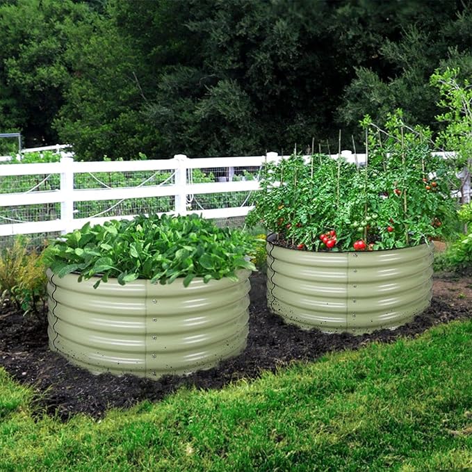 Olle 17 Tall 42 Round Raised Garden Bed Metal Raised Beds for Gardening Large Planter Box Round Raised Garden Beds Outdoor for Vegetables Sage Green