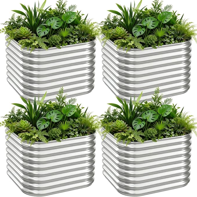 4 PCS Galvanized Raised Garden Bed Outdoor Metal Garden Bed for Vegetables Above Ground Garden Box for Flower Steel Raised Beds for Gardening - 2FT