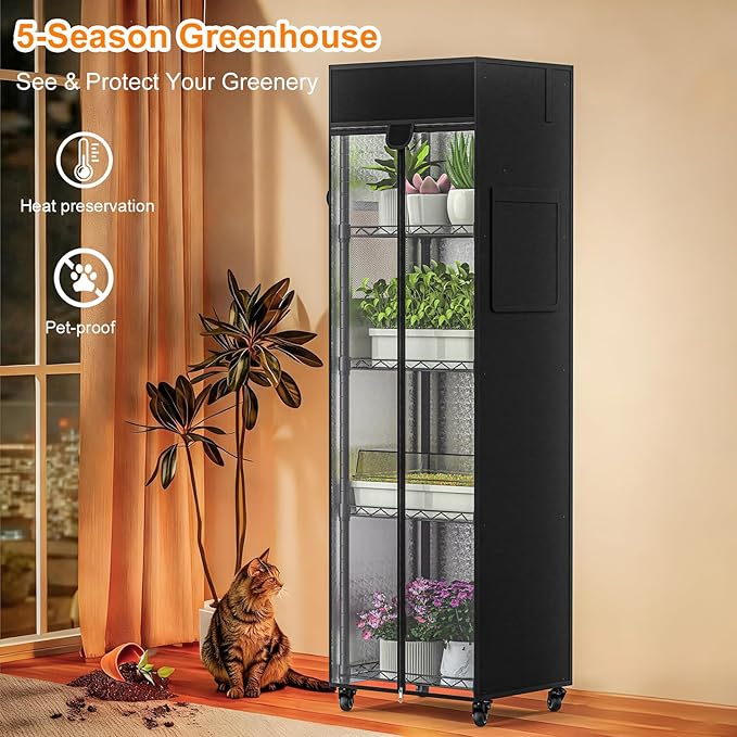 Small Greenhouse for Indoors 5 Tier 15.7 L×11.8 W×62.3 H mini Greenhouse Outdoor Indoor Adjustable Shelves