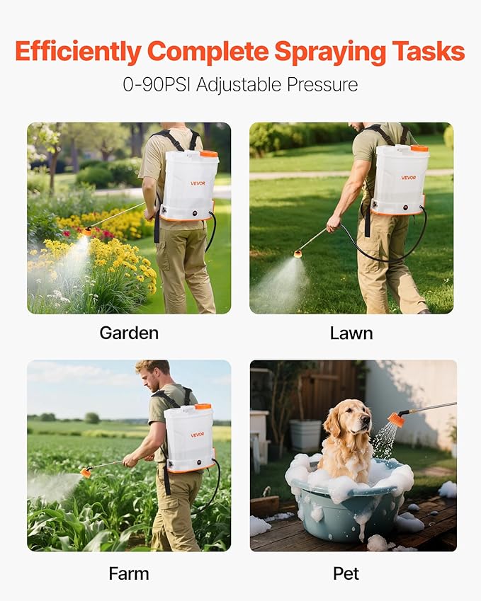 VEVOR Battery Powered Backpack Sprayer 3.2 Gal Powerful Electric Backpack Sprayer 2 Retractable Wands &amp 5 Nozzles Adjustable 0-90 PSI 2 Hour Runtime Portable Weed Sprayers for Yard Garden Law
