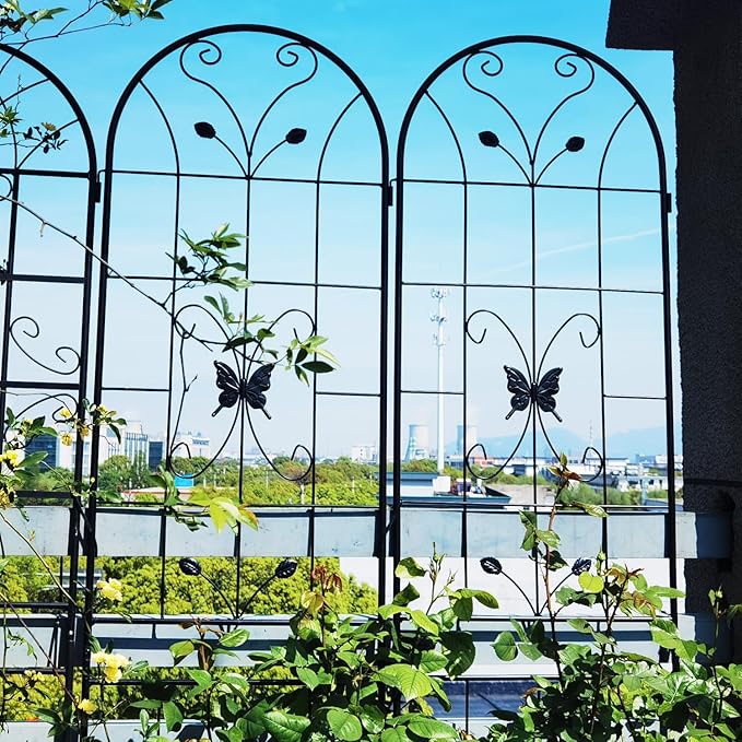 2 Pack Metal Garden Trellis 86.7 X 19.7 Rust-Resistant Trellis for Climbing Plants Outdoor Flower Support Black Black Galvanized Round Pipe with Powder Coating Outdoor Garden Seasonal Decor