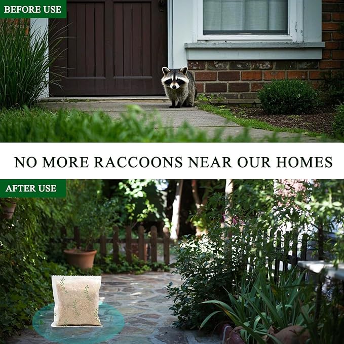 Natural Raccoon Repellent Granules | Eco-Friendly Non-Toxic &amp Long-Lasting Protection with Garlic Peppermint &amp Wintergreen Oils | Safe for Pets and Children |10-Pack (25g per Bag)