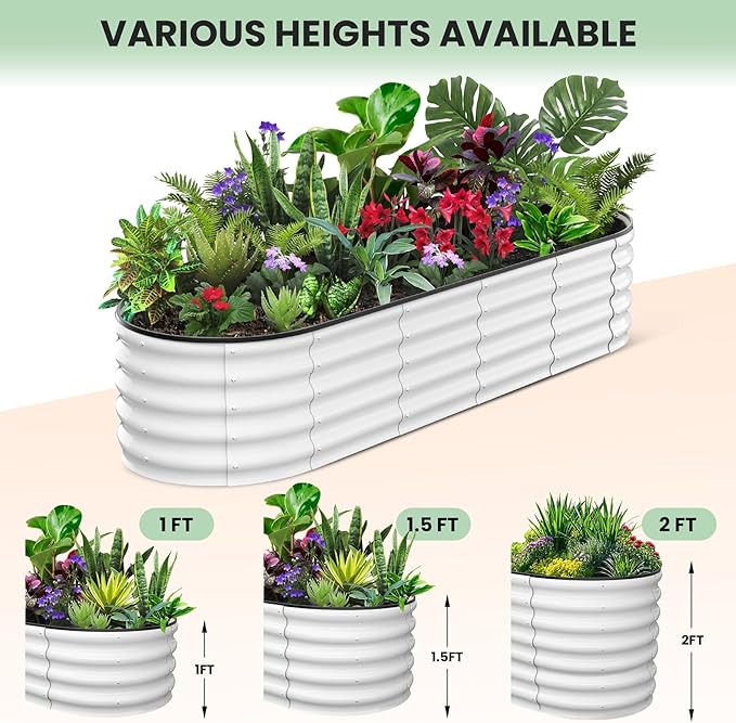 Raised Garden Bed8x2x1ft Large Outdoor Planter Boxes Kit with Galvanized Steel Open-Ended Base Design Elevated Planter for Outdoor Plants Durable Raised Bed for GardeningWhite