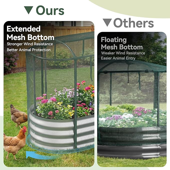 Raised Garden Bed with Self-Watering System 4x2x1 ft Elevated Planter Boxes Outdoor with Mesh Cover Oval Galvanized Raised Beds for GardeningVegetablesFlowers Backyard Patio