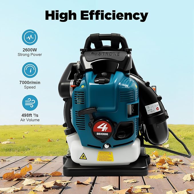 Gas Leaf Blower 75.6cc 4-Stroke Engine Backpack Leaf Blower with Cruise Control 205 MPH 750 CFM Professional Power Quiet Operation 498ft ³/s Airflow for Large Properties &amp Commercial Lawn Care