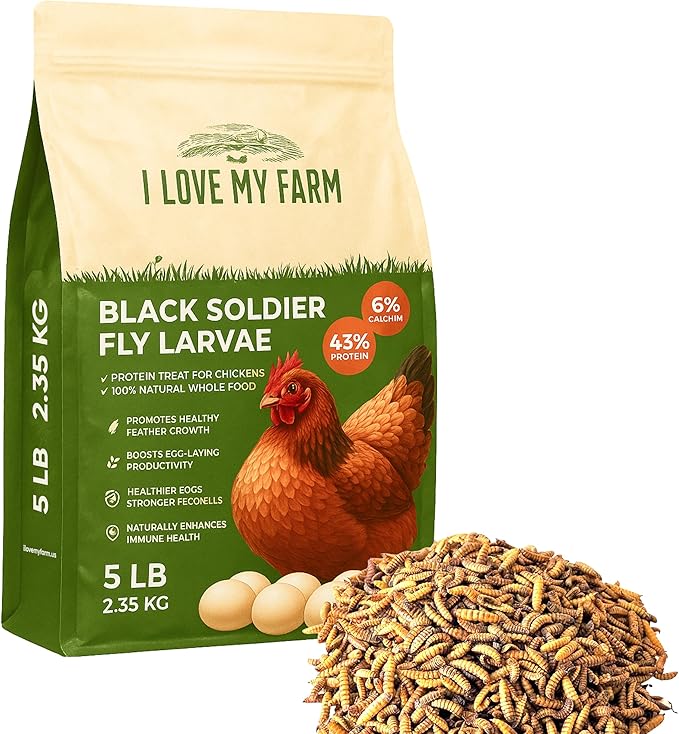 I LOVE MY FARM 5 Lb Dried Black Soldier Fly Larvae More Calcium Than Dried Mealworms High Protein Chicken Feed Poultry Treat BSF Larvae