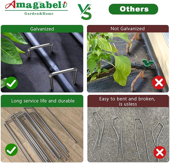 500 Pack Galvanized Landscape Staples 6 Inch 11 Gauge + 3ft x 50ft Weed Barrier Landscape Fabric