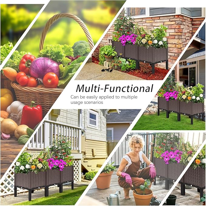 Garden Boxes Outdoor Raised Garden Bed with Legs Planter Boxes Outdoor with Easy Assembly Garden Box with Drain Outlet for Vegetables/Herbs47x15x19in