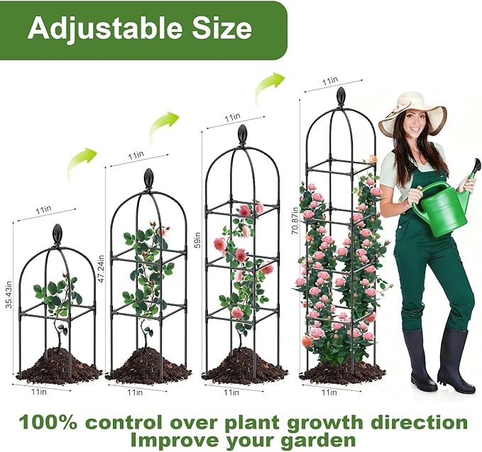 2 Pack Garden Obelisk Trellis 70 Tall Plant Support for Climbing Vine Metal Covered Plastic Coating Rustproof Heavy Duty Rose Trellis Indoor Outdoor(Black 70 * 11.8 * 11.8IN（H*W*L）)