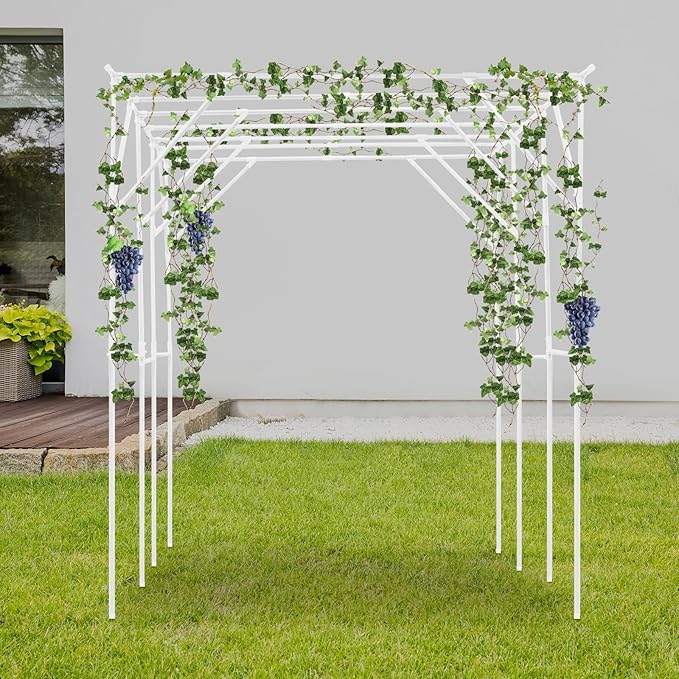 Garden Arch Trellis for Climbing Plants 90.5 Inch Tall Grape Vine TrellisPlant Support RackFruits Vegetable Beans Cucumber for Raised Bed (White)
