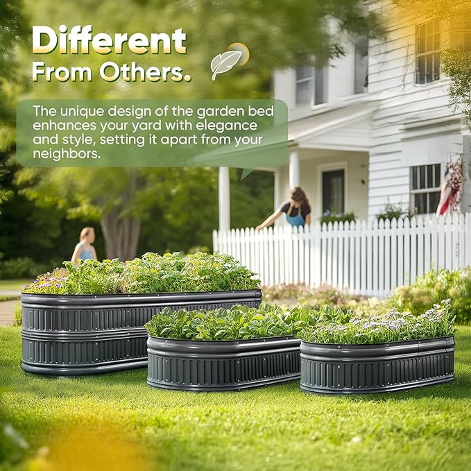 KING BIRD Raised Garden Bed Kit 2025 Upgraded Modular DIY Galvanized Planter Garden Box Outdoor for Gardening Vegetables Flowers Elegant Roman Column Design 94x24x24 in Dark Grey