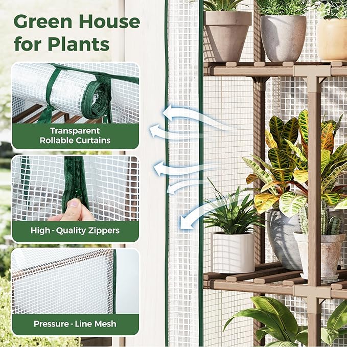 Bamworld 23 x 17 x 54-Inch Mini Greenhouses with Wheels Portable Green House with PE Cover Sturdy Eucalyptus Wood Frame Small Greenhouse for Winter Plant Frost Protection with Sturdy Eucalyptus Frame