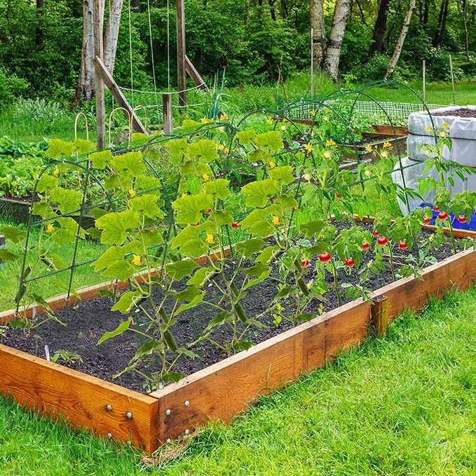 Cucumber Trellis for Raised Bed U-Shaped Garden Trellis for Climbing Plants Outdoor Arch Plant Support Vegetables Trellis with Climbing Net Tunnel Plant Support Stand for Vine Pea Zucchini