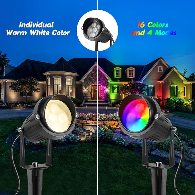Junview Christmas RGB Color Changing Low Voltage Landscape Lights LED Landscape Lighting Remote Control Outdoor Spotlight Waterproof Yard Garden Pathway Christmas Decoration with Connectors (12)
