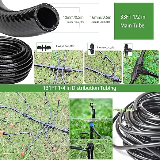 Drip Irrigation System Kit for Garden: 299CPS Automatic Drip Irrigation Kits Greenhouse Plant Watering System with 5 Kinds of Sprayers1/4 inch 1/2 inch Irrigation Tubing Hose for Raised Bed