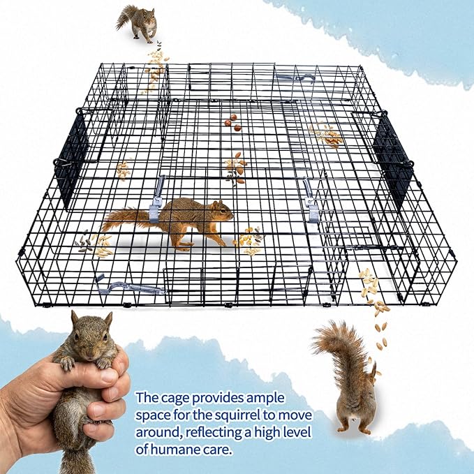 Humane Live Animal Trap for Squirrels Chipmunks Mice &amp Rodents - 24.5 Multi-Catch Cage with Auto-Reset System | High-Efficiency Continuous Trapping | Durable Steel for Garden Farm Backyard