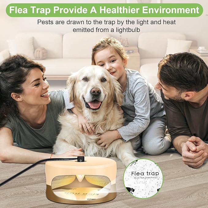 Flea Trap for Inside Your Home 2 Packs - Premium Electric Flea Traps Natural and Child-Friendly Indoor Control for Home &amp Garage with 5 Glue Disc Refills and 5 Lightbulbs (Beige)