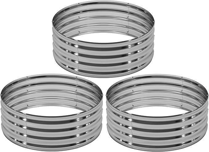 3PCS 2x2x1FT Galvanized Raised Garden Bed KitVegetable Boxes-Round Metal Flower BoxLarge Planter Raised Beds Outdoor Garden for PlantingFruitHerb-Silver