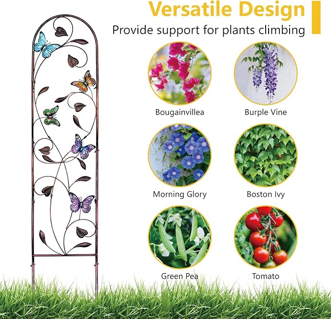 aboxoo Set of 4 Packs Butterfly Metal Garden Trellis for Climbing PlantsOutdoor Decorative Flowers Arch Fence Trellis for Outdoor PatioGardenLawnYardBackyardWall Brackets60'' H x 11'' W