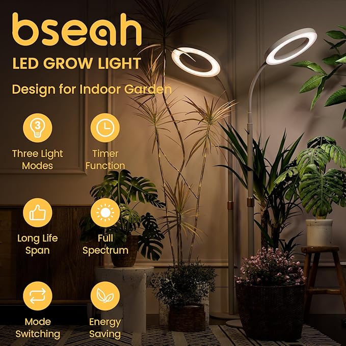 Plant Grow Light for Indoor Plants Full Spectrum Grow Lamp with Pedestal Stand Automatic Timer for 3H/9H/12H Height Adjustable 51-67in White
