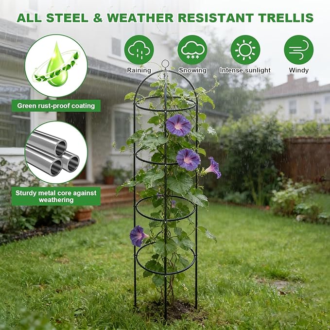 Garden Obelisk Trellis for Climbing Plants 69inch/5.7FT Heavy Duty Metal &amp Rustproof Plant Climbing Support for Garden Indoor Outdoor Potted Plant Flowers Fruits Vegetable Vines 1pack