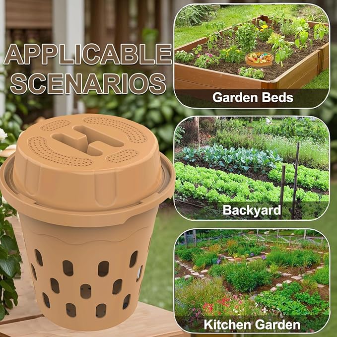 2-Pack InGround Compost Bin for Garden Beds 8L Worm Composter Farm for Faster Composting Worm Composter Kit with Aeration Animal-Proof Lid for Beginners (9.5x9.5x10.8Inch) (2 Gold)