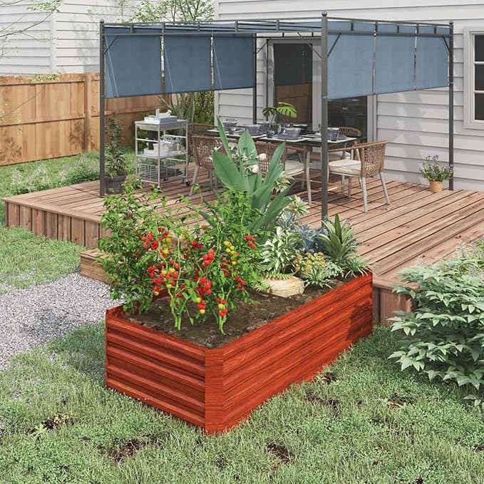 Galvanized Raised Garden Bed Kit - Large Sturdy Metal Planter Box for Vegetables Flowers &amp Herbs 6'x3'x2' Dark Brown