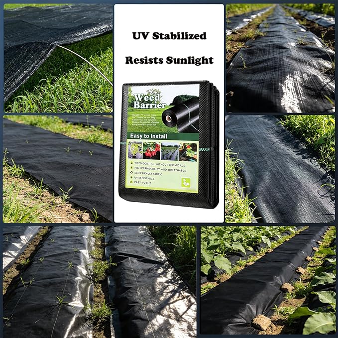 Weed Barrier Fabric Heavy Duty 3x100ft 3.2oz Non Woven Landscape Fabric with Scissors &amp 40 Ground Stakes Geotextile Ground Cover for Weed Control Garden Driveway Pathway Patio