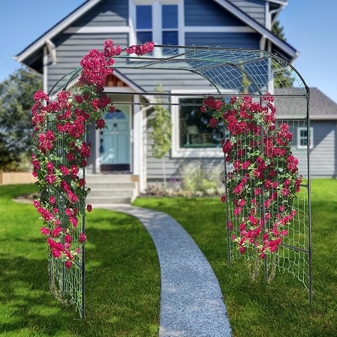 Garden Arch Trellis for Climbing Plants Outdoor Cucumber Trellis for Raised Bed Grape Vine Tomato Bean Tall Vegetable U Frame Plant Support Black