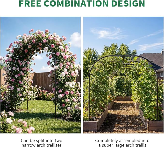 SUNYRISY Garden Arch Trellis for Climbing Plants Outdoor 88 x 88 x 88 Metal Core Tall Archway Tunnel Plant Support for Cucumber Tomato Vine Flowers Vegetables Climbing Plants