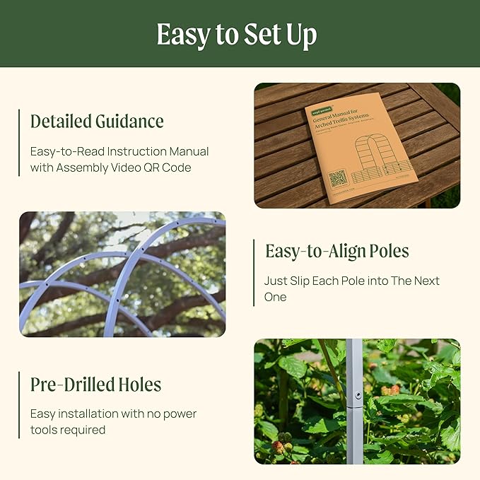 Vego Garden Modular Arched Trellis System for 2.0‘ x 4.0' 10 in 1 Garden Bed for Climbing Plants Like Cucumber Beans Tomatoes &amp Vines (Garden Beds Not Included)