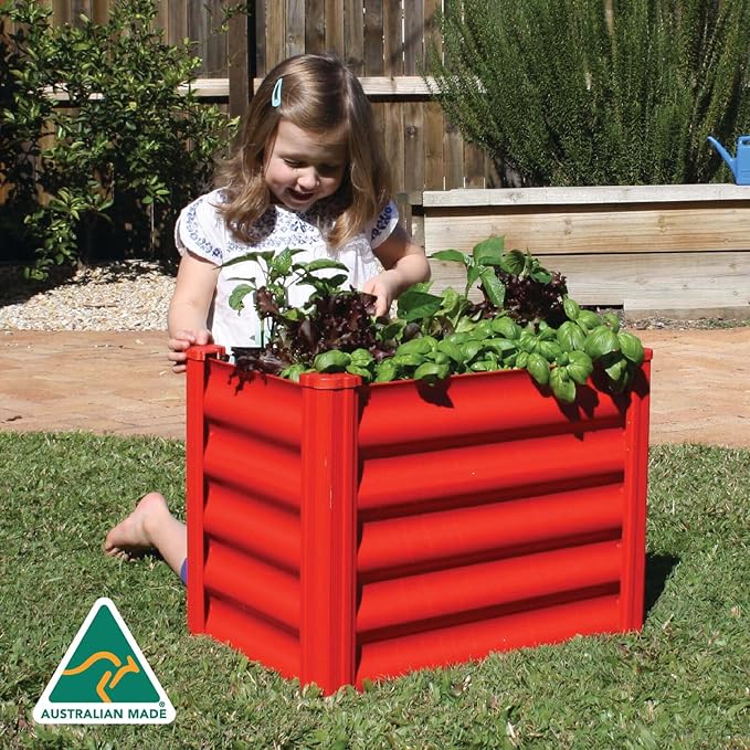 ABSCO The Organic Garden Co. Hakea Metal Kids Garden Bed 1.8' x 1' x 1.3' – Raised Outdoor Planter Box for Children Galvanized Steel Metal Red