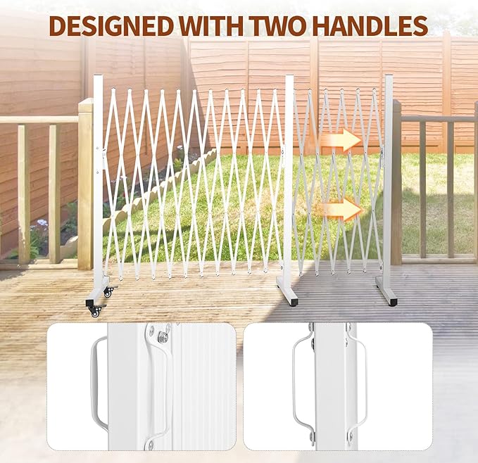 Aluminum Expandable Garden Fence Portable Barricade Gate with Casters Expansion Size 201×15.2×40.6 inches Adjustable Flexible Fence Mobile Barricade Safety Barrier