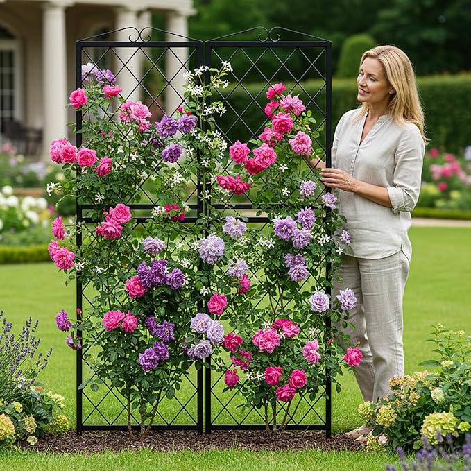 SUNYRISY 2Pack Metal Garden Trellis for Climbing Plants Outdoor 71x20in Metal Plant Support for Flowers Tomato Cucumber Rose Vegetable Garden Courtyards Lawns Decoration
