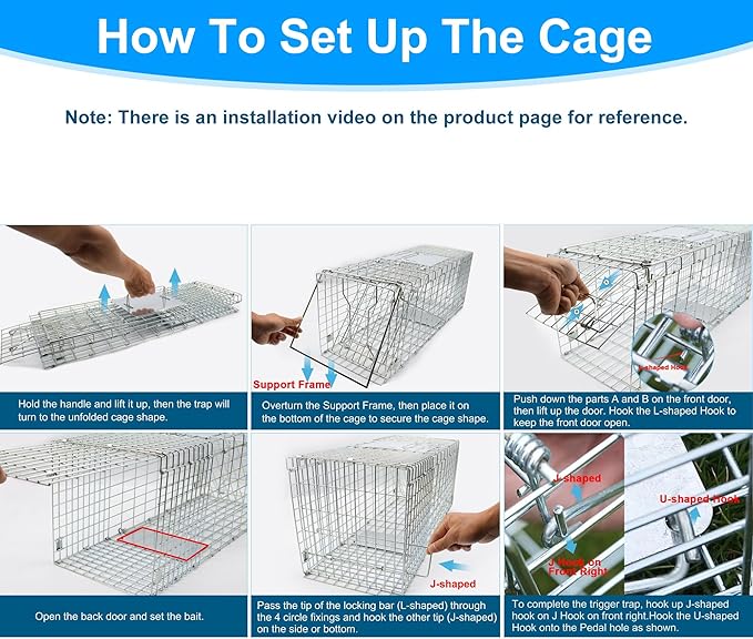 32 Live Animal Trap Cage Heavy Duty Folding Live Animal Cage Trap for Stray Cats Raccoons Squirrels Rabbits Opossums Groundhogs Armadillos up to 16.5 lbs - 32 L x 11 W x 12 H