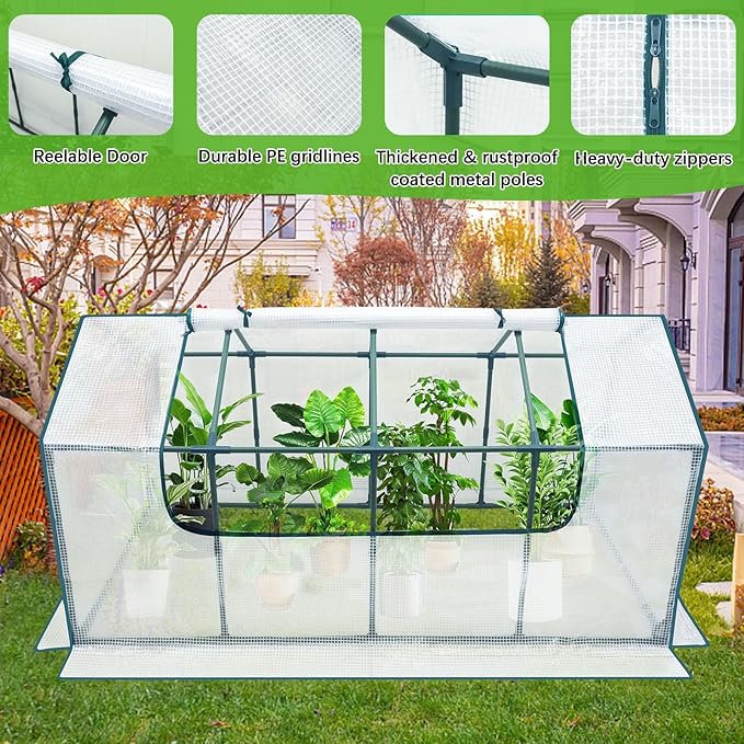 Mini Greenhouse Outdoor deaunbr Waterproof Garden Green House with Durable PE Cover &amp Roll-Up Zipper Door Heavy Duty Greenhouse Tent for Indoor Outdoor Plants - 63x31.5x31.1