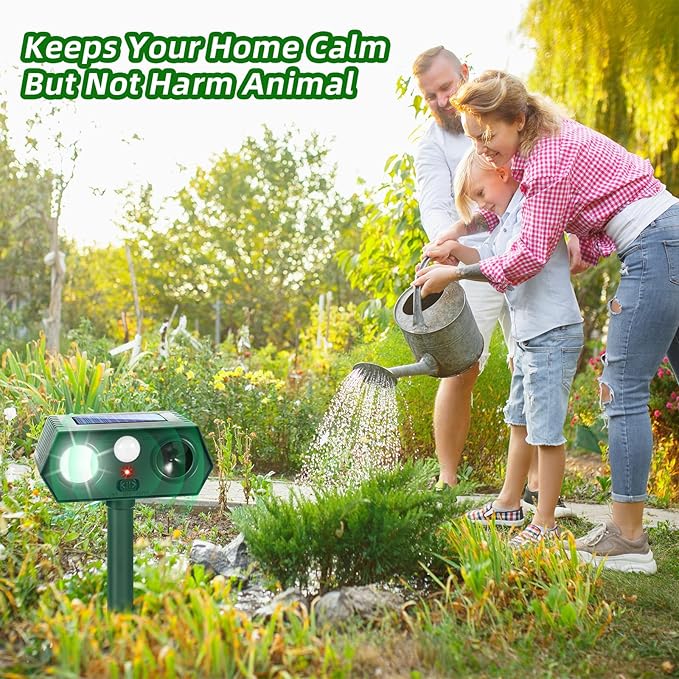 4Pack Solar Ultrasonic Animal RepellentWaterproof Deer Repellent Devices with Motion Detection2025 Cat Repellent Outdoor Squirrel Skunk Rabbit Dog Raccoon Bird Deterrents Animal Repeller for Yard