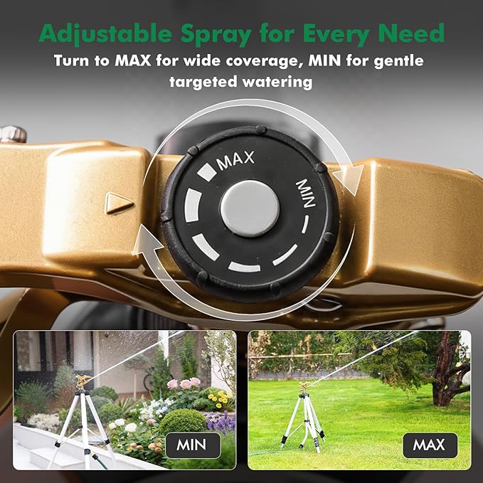 RESTMO 48” Large Full Metal Impact Sprinkler Head on Tripod Base 360° Rotating &amp Height Adjustable Tripod Heavy Duty Zinc Alloy Sprinkler for Large Yard and Lawn Irrigation