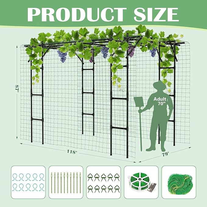 DoCred Large Garden Arch Trellis for Climbing Plants 87 H x 118 L x 79 W Large Grape Vine Trellises Arch Arbor Gazebo Grape Trellis for Outdoor Courtyard and Garden Decoration Black