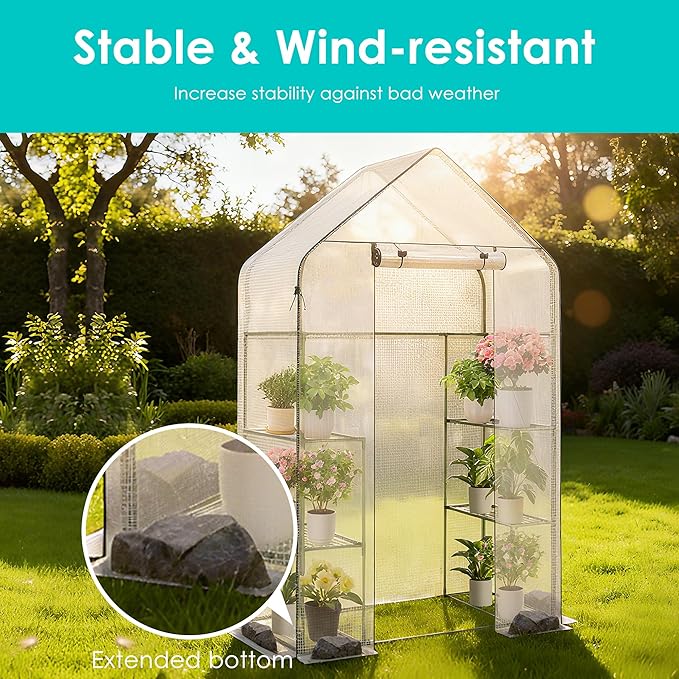 Twira Greenhouse for Outdoors 55.1 x 27.6 x 78.7 Walk in Plant Greenhouses Heavy Duty with Thicken PE Cover 3 Tiers 8 Shelves Greenhouse Plastic Portable Green House for Outside Patio Garden