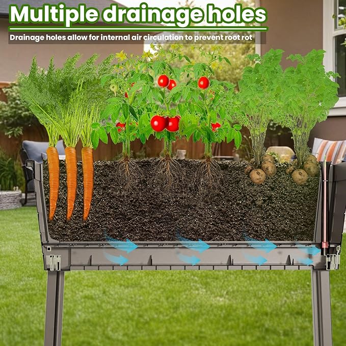 Raised Garden Bed with Wheels Resin Sturdy Planter Waterproof UV-Resistant Outdoor for Flowers Vegetables Herbs in Backyard Patio (2 Grey)