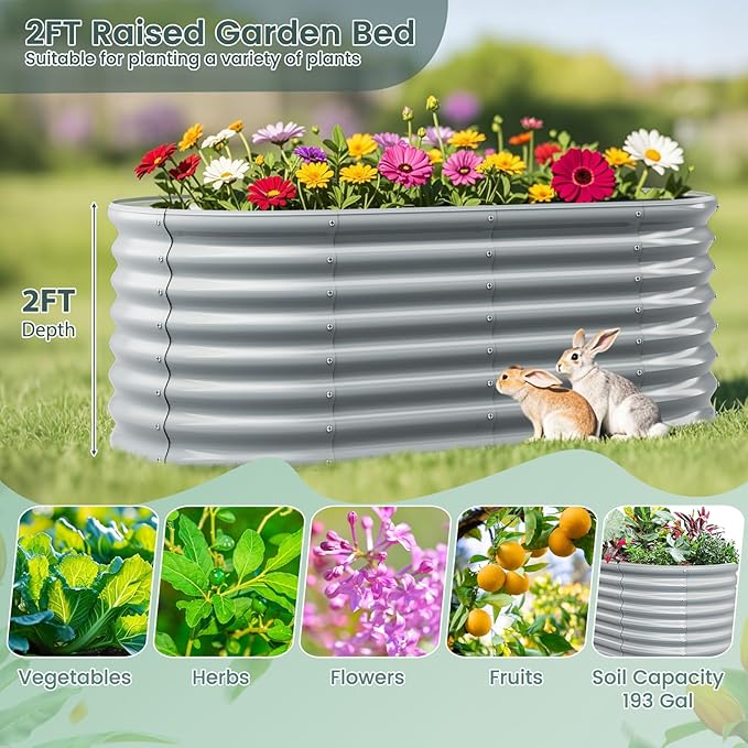 Round Raised Garden Bed Metal Garden Planter with Open Bottom Design Sprayed Plate &amp Safe Round Edge Elevated Garden Planter Box for Vegetables Flowers &amp Herbs (Gray)
