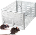 Humane Rodent Trap for Indoor &amp Outdoor Use - Automatic Multi-Catch Metal Cage with Double One-Way Doors Reusable Safe Trap for Mice Chipmunks &amp Small Animals (Grey)