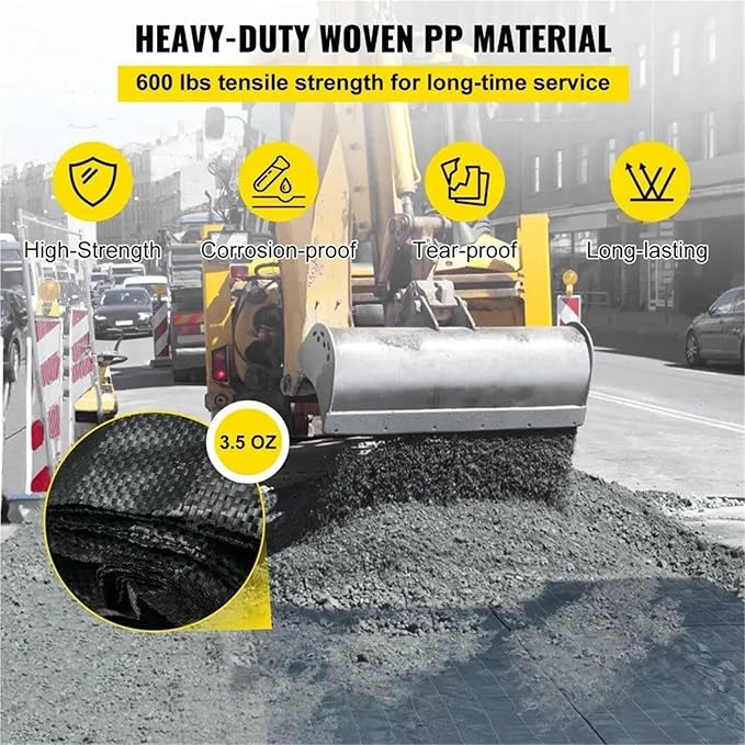 Weed Barrier Fabric Geotextile Fabric 12.5x30ft 3.5oz Woven PP Heavy Duty 600LB Tensile Strength for Landscaping Weed Barrier